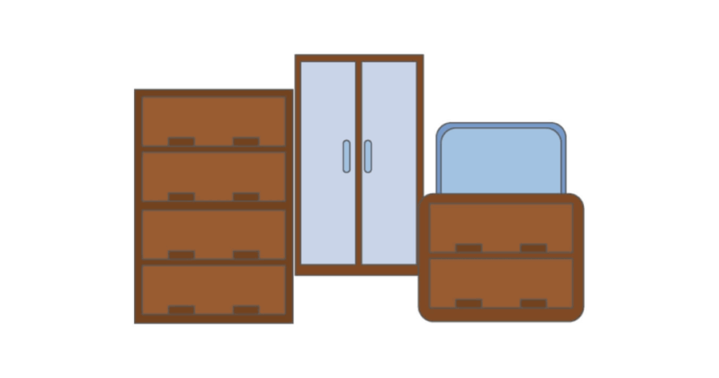 不用品回収の対象となるタンス・鏡台・チェストのイラスト（単品回収プラン）