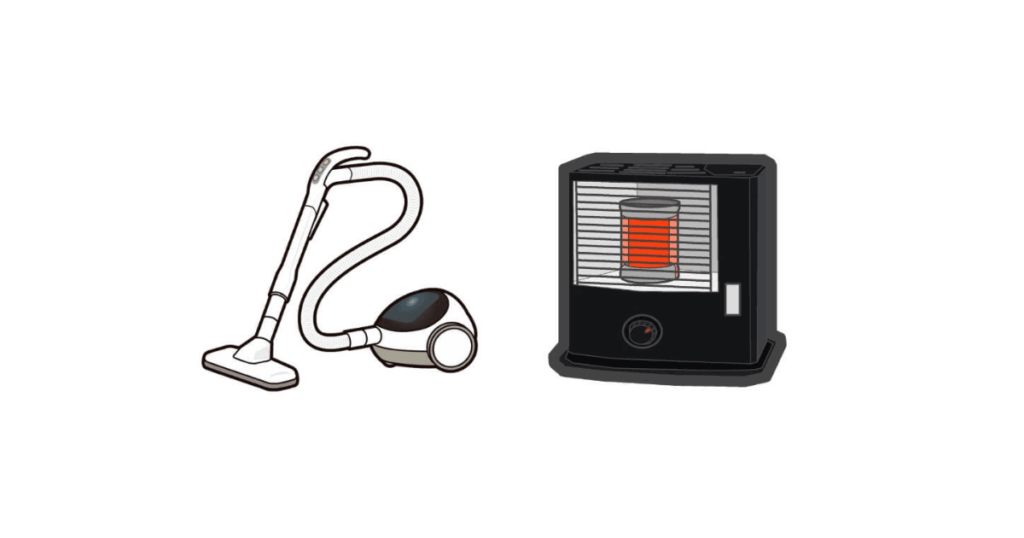 不用品回収の対象となる掃除機とストーブのイラスト（単品回収プラン）